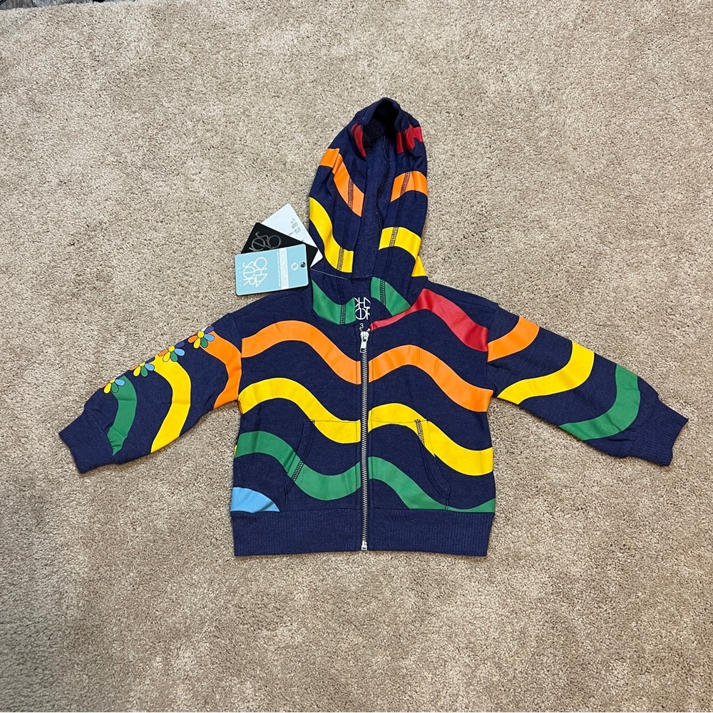 Kids Chaser Brand Wavy Flower Rainbow Zip Hoodie Size 3
